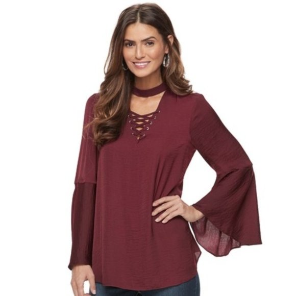 Jennifer Lopez Tops - Jennifer Lopez Lace-Up Choker Neck Top